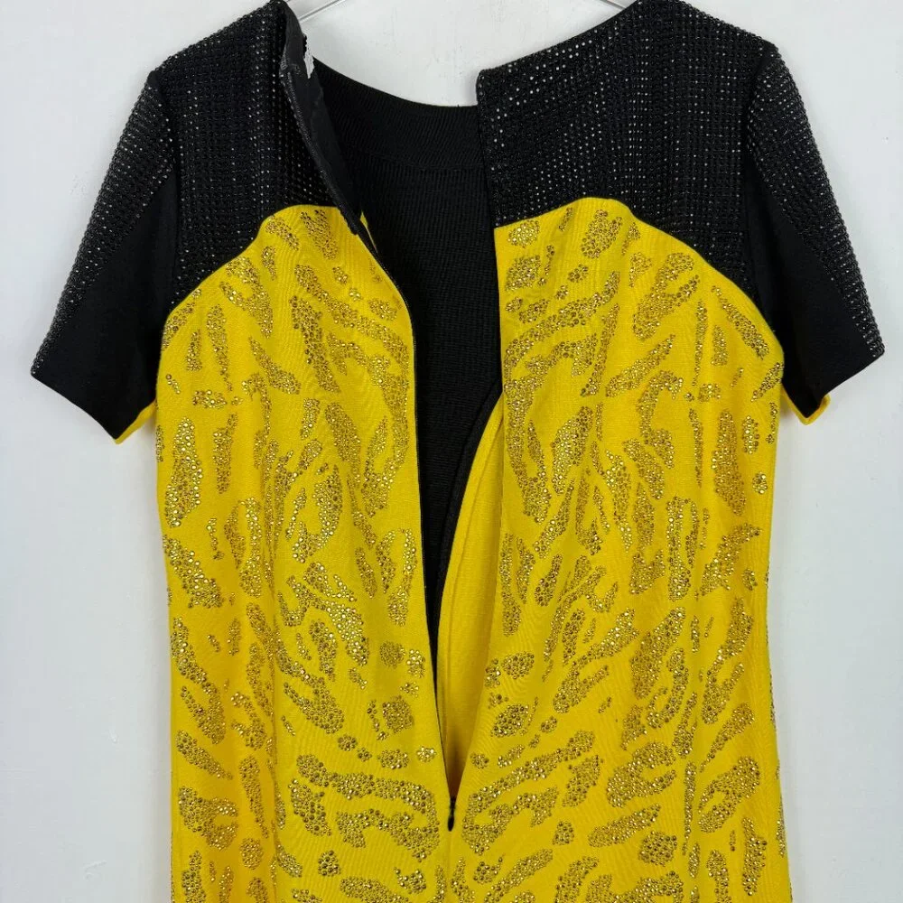 Versace Collection Yellow & Black Embellished Dress Short Sleeve Size 48 US 12 - Picture 16 of 16